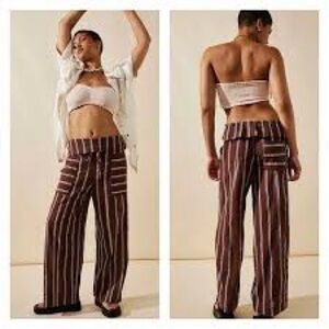 Free People Free-est Striped Brown Wide-Leg Pants L
